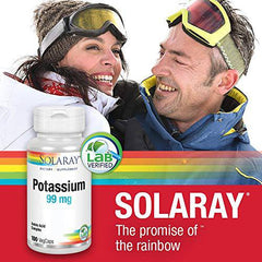 SOLARAY – Potassium, 99mg | Amino Acid Complex | Heart Health & Electrolyte Balance | Dietary Supplement | Vegan, Lab Verified | 100 Vegetarian Capsules