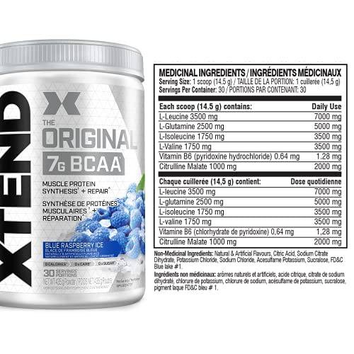 Scivation XTEND Original BCAA Powder | Sugar Free Post Workout Muscle Recovery Drink with Amino Acids | 7g BCAAs for Men & Women | 30 Servings, Blue Raspberry Ice