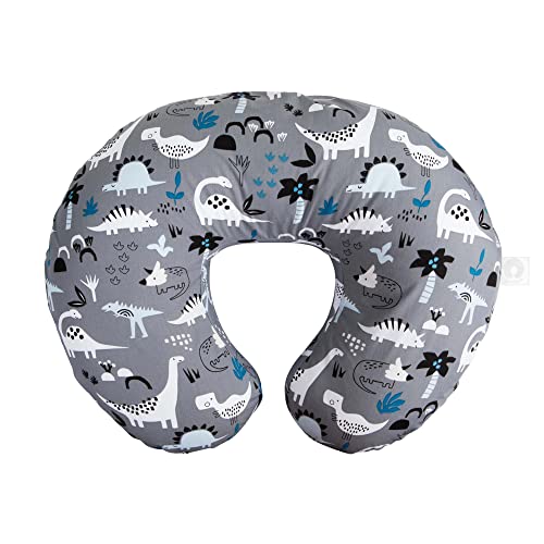 Boppy Original Support Nursing Pillow, Gray Dinosaurs, Ergonomic Breastfeeding, Bottle Feeding, and Bonding, with Hypoallergenic Fiber Fill, with Removable Cover, Machine Washable