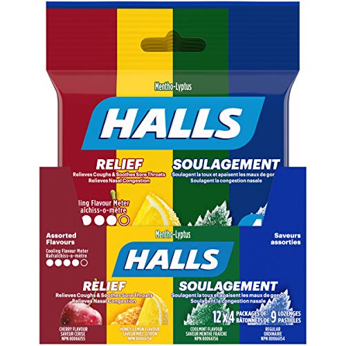 Halls Mentho-Lyptus Assorted Flavours 4 Count Bag, 12 Packs