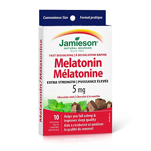 Melatonin 5 mg Extra Strength - Chocolate Mint Flavour Fast Dissolving Tablets, Travel Size