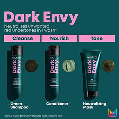 Matrix Shampoo, Dark Envy Color-Depositing Green Shampoo,Neutralizing Red Undertones in Dark Brown or Black Hair, Cleanses and Tones,Cool,Glossy Finish,For Dark Brunette Hair,300ml(Packaging May Vary)