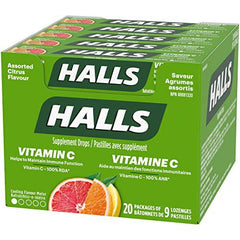 Halls Vitamin C Assorted Citrus Cough Drops 9 count, 20 Packs