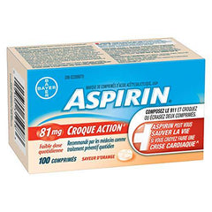 ASPIRIN 81mg, Daily Low Dose Quick Chews, Orange Flavour, 100 Tablets