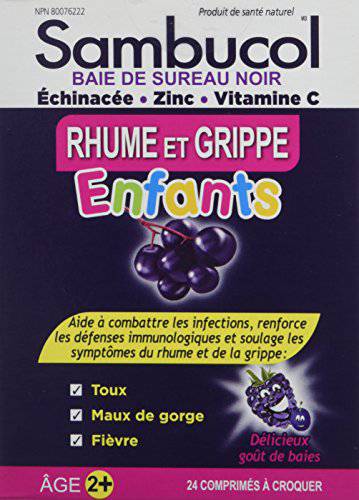 Sambucol Black Elderberry Cold & Flu Kids | Relieves Cold & Flu Symptoms | Immune Support & Antioxidant | Gluten Free | 24 Chewable Tablets, blue