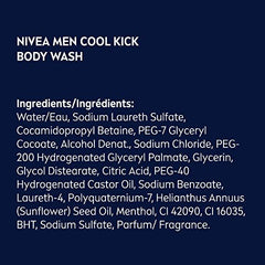 NIVEA MEN Cool Kick Body Wash | 3-in-1 Men Shower Gel (Body, Face & Hair), 3x500mL