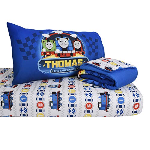 3 Piece Toddler Bedding Set, Thomas The Tank Standard Crib Bedding Set, Includes Soft Microfiber Reversible Comforter, Fitted Sheet, Pillowcase for Kids, Boys (45134-311-TDST-THOM)