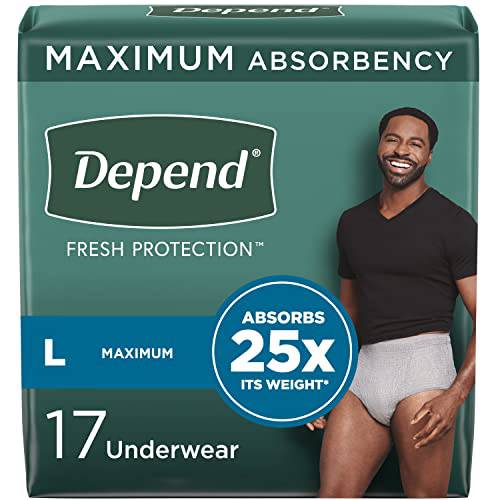 Depend Fresh Protection Adult Incontinence Underwear for Men (Formerly Depend Fit-Flex), Disposable, Maximum, Large, Grey, 17 Count