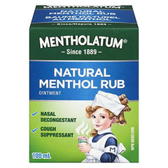 Mentholatum Natural Menthol Rub Ointment, Vapourizing Rub, Cough Suppressant & Nasal Decongestant, 100ml