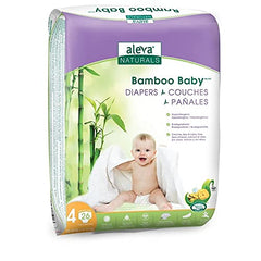 Aleva Naturals Hypoallergenic Bamboo Baby Diapers for Newborn, Ultra Soft, Sensitive Skin Friendly, Biodegradable, Disposable - Size 4 (20-30 lbs / 9-13kg), 26 Count, Unbleached