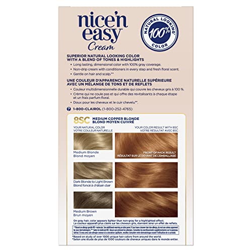 Clairol Nice'n Easy Permanent Hair Dye, 8SC Medium Copper Blonde Hair Color, 1 Count