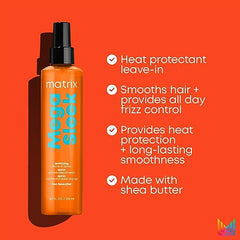 Matrix Leave-In Spray, Mega Sleek Iron Smoother Defrizzing Leave-In Spray, Heat Protectant, Detangler Spray, Leaving Hair Smooth and Frizz-Free, For All Hair Types, 250ml (Packaging May Vary)