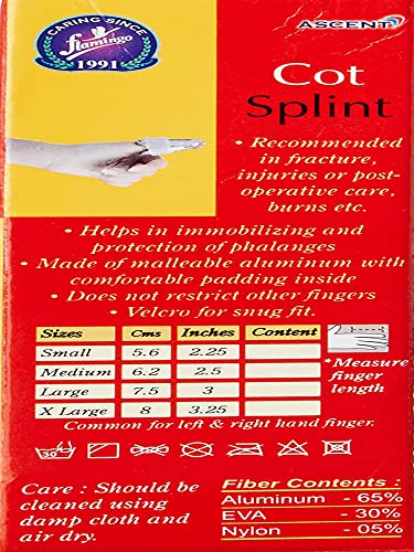 Flamingo Cot Splint Straightening Finger Corrector Brace for Fracture, Muscle - Aluminium with Foam Padding for Immobilises, Burns and Protects Phalanges - Large