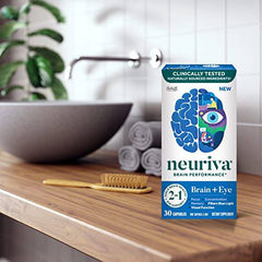 NEURIVA Brain + Eye Supplement for Memory, Focus & Concentration with Lutein & Vitamins A C E and Zinc for Eye Health & Zeaxanthin to Filter Blue Light, 30ct Capsules