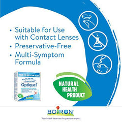 Boiron Optique 1, Eye drops used to relieve minor eye irritations such as dry, itchy or red burning eyes due to allergies or computer eye strain. 30 unit-doses