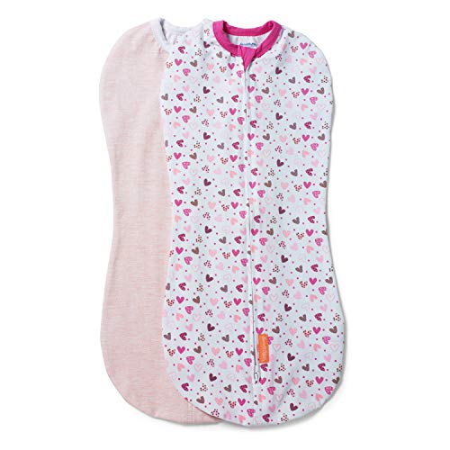SwaddleMe Pod – Size Small/Medium, 0-3 Months, 2-Pack (I Heart You) No Wrap Zip-Up Newborn Swaddle Creates A Cozy Feeling for Baby and Helps Prevent Startle Reflex