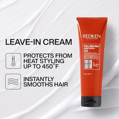 Redken Leave-In Cream, Heat Protection up to 450 Degrees, Protects Against Humidity, For Frizzy & Unmanageable Hair, Instantly Smooths Hair, Sulfate Free, Frizz Dismiss Rebel Tame, 805 fl.oz./250ml