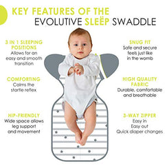 bblüv - Sleëp - Transition Zipper Swaddle Sack With Removable Sleeves -Arms Up Swaddle For Newborns And Infants Large