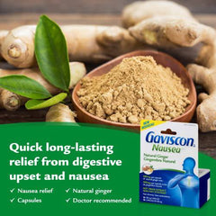 Gaviscon Anti Nausea Ginger Capsules - 25 Count - Tablets for Nausea Relief & Digestion Support, Natural Ginger - Free of Aluminum, Lactose and Gluten