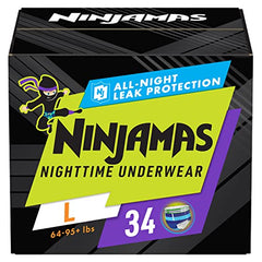 Pampers Ninjamas Nighttime Bedwetting Underwear Boys Size L (64-125 lbs) 34 Count (Packaging & Prints May Vary)