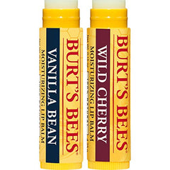 Burt's Bees Moisturizing Lip Balm for Dry Lips, 100% Natural Origin, Vanilla Bean & Wild Cherry - 2 Tubes, 2 Count, Value Pack