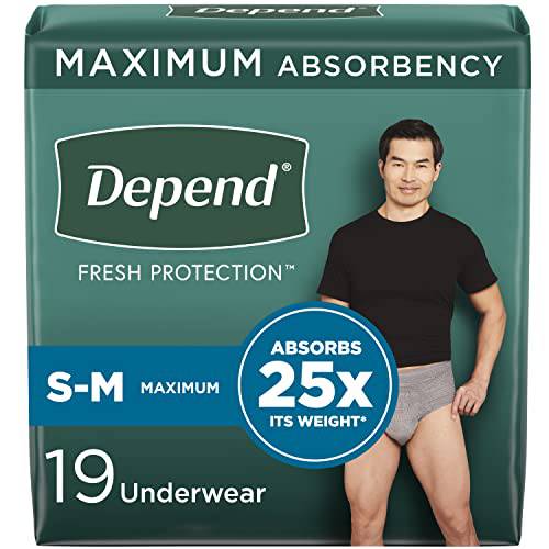 Depend Fresh Protection Adult Incontinence Underwear for Men (Formerly Depend Fit-Flex), Disposable, Maximum, Small/Medium, Grey, 19 Count