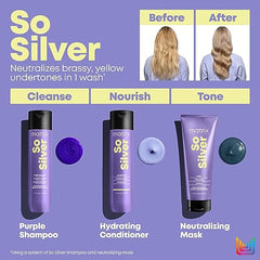 Matrix So Silver Purple Shampoo, Neutralizes Yellow Tones, Neutralizes Brassy Tones, Tones Blonde and Silver Hair, For Blonde, For Silver Hair, For Grey Hair, 1000ml (Packaging May Vary)