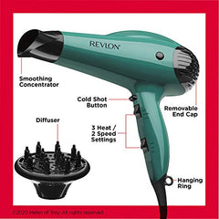 Revlon Volume Booster Hair Dryer | 1875W for Voluminous Lift and Body, (Green)