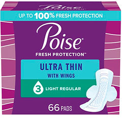 Poise Ultra Thin Postpartum Incontinence Pads with Wings, Light Absorbency, Regular Length, 66 Count