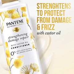 Pantene Sulfate Free Conditioner, Hair Strengthening Anti Frizz Damage Repair with Castor Oil, Safe for Color Treated Hair, Nutrient Blends, 400 mL