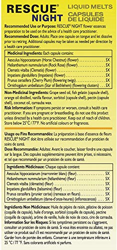 Rescue Remedy Bach RESCUE NIGHT Liquid Melts, Natural Orange Vanilla Flavour, Natural Flower Essence, Quick-Dissolve, Gluten and Sugar-Free, Non-Alcohol, 28 Count (Pack of 1)