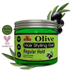 OKAY olive hair styling gel, regular hold 17oz