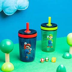 Zak Designs The Super Mario Bros. Movie Kelso Toddler Cups for Travel or at Home, 15oz 2-Pack Durable Plastic Sippy Cups with Leak-Proof Design is Perfect for Kids (Mario & Luigi)