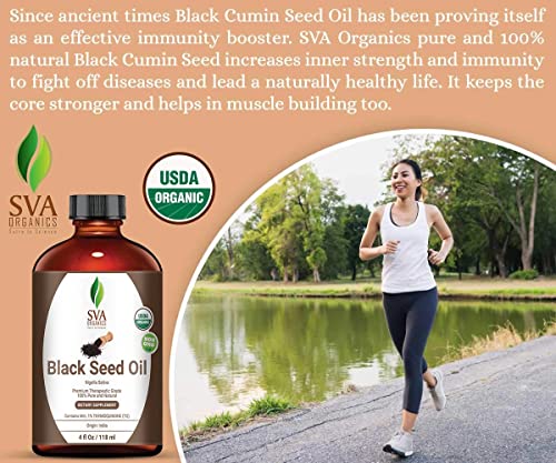 SVA ORGANICS Therapeutic Grade Black Cumin Seed Oil Virgin Unrefined 4 Oz (118 Ml) Organic Cold Pressed Nigella Sativa Kalonji 100% Pure Natural USDA Certified