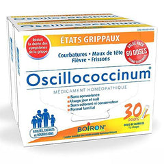 Boiron Oscillococcinum 60 doses Homeopathic Medicine for Flu-like Symptoms; Reduces the duration of flu-like symptoms such as body aches headaches fever and chills; Kosher (Pack of 2)