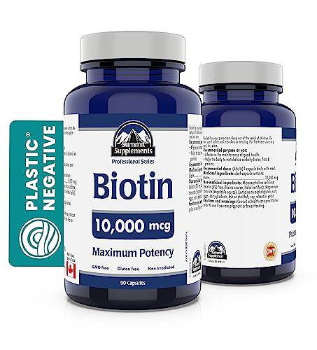 Biotin 10,000 mcg Hair Skin and Nails 90 Caps - Biotin Vitamins for Hair Skin and Nails Supplement - Maximum Potency - 3rd Party Tested - Formulated & Made in Canada