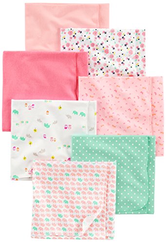 Simple Joys by Carter's Baby Girls' 7-Pack Flannel Receiving Blanket, Pink/White, One Size
