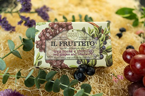 Nesti Dante Il Frutteto Italian Nourishing and Illuminating Bar Soap, Red Grapes and Blueberry, 250 Grams