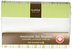 Kushies D1026 6 Pack Washable Flat Diapers, White