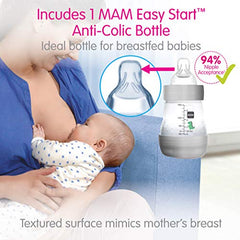 MAM Manual Breast Pump, Portable Breast Pump with Easy Start Anti-Colic Baby Bottle, 1-Count