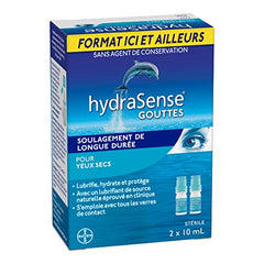 HydraSense Eye Drops, For Dry Eyes, Fast and Long-Lasting Relief, Preservative Free, Naturally Sourced Lubricant, Home and Away Twin Pack (2 x 10 mL), 20 mL