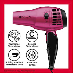 Revlon 1875W Retractable Cord Folding Handle Dryer, Pink