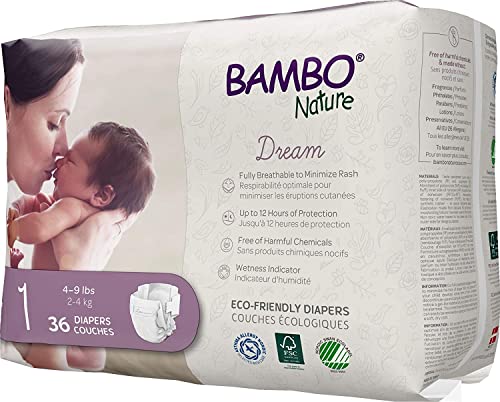 Bambo Nature Premium Eco-Friendly Baby Diapers, Size 1 (4-9 Lbs), 36 count
