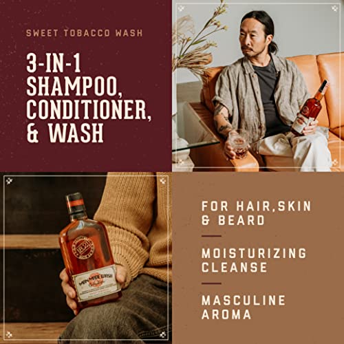 18.21 Man Made 3-in-1 Body Wash, Shampoo, & Conditioner for Men, All Hair & Skin Types - Fortifying All-in-One, Multi-Purpose Body Gel - Sulfate-Free, Orginal Sweet Tobacco, 18 Fl. Oz