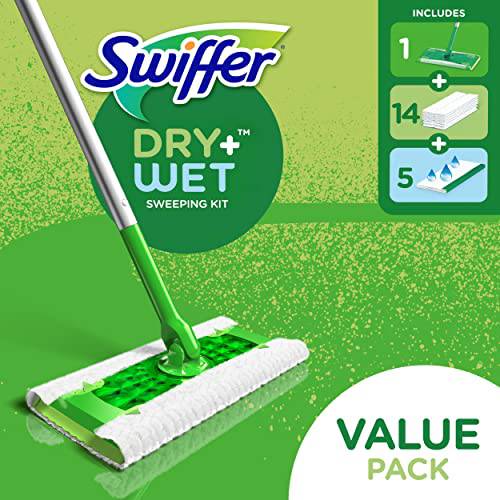 Swiffer Sweeper 2-in-1, Dry and Wet Multi Surface Floor Cleaner, Sweeping and Mopping Starter Kit - Zecoya