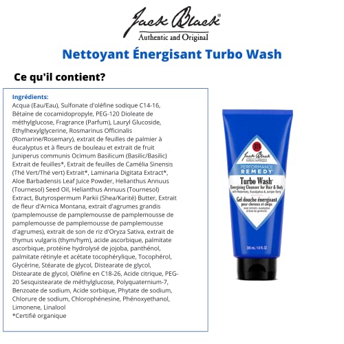 Jack Black Turbo Wash Energizing Cleanser for Hair and Body, 10 Fl Oz