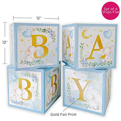 Kate Aspen Baby Boxes with Letters for Blue Elephant Baby Shower, Little Peanut Photo Prop Decoration & Jungle Animal Nursery Decor (Set of 4 Spells Baby)