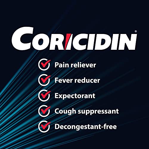 Coricidin Decongestant Free Cough and Cold Medicine - Cough, cold and flu medicine for adults – Effective Symptom Relief From Sore Throat, Cough, Chest Congestion, Fever, and Headaches, 24 Liquid Gels