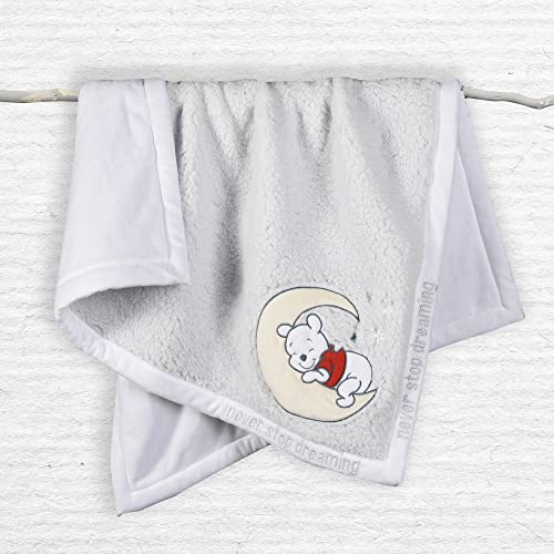 Disney Winnie The Pooh My First Blankie Sherpa Blanket, 30"x36" Grey Fluffy Premium Blanket for Baby Boy Soft Warm Cozy Toddler, Infant or Newborn Blanket for Crib, Stroller, Travel, Nursery