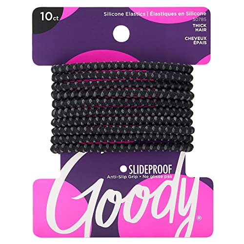 Goody Nonslip Womens Elastic Hair Tie Black - 4MM for Medium Hair- Ouchless Pain-Free Hair Accessories for Women Perfect for Long Lasting Braids, Ponytails and More, 10 Count (Pack of 1)